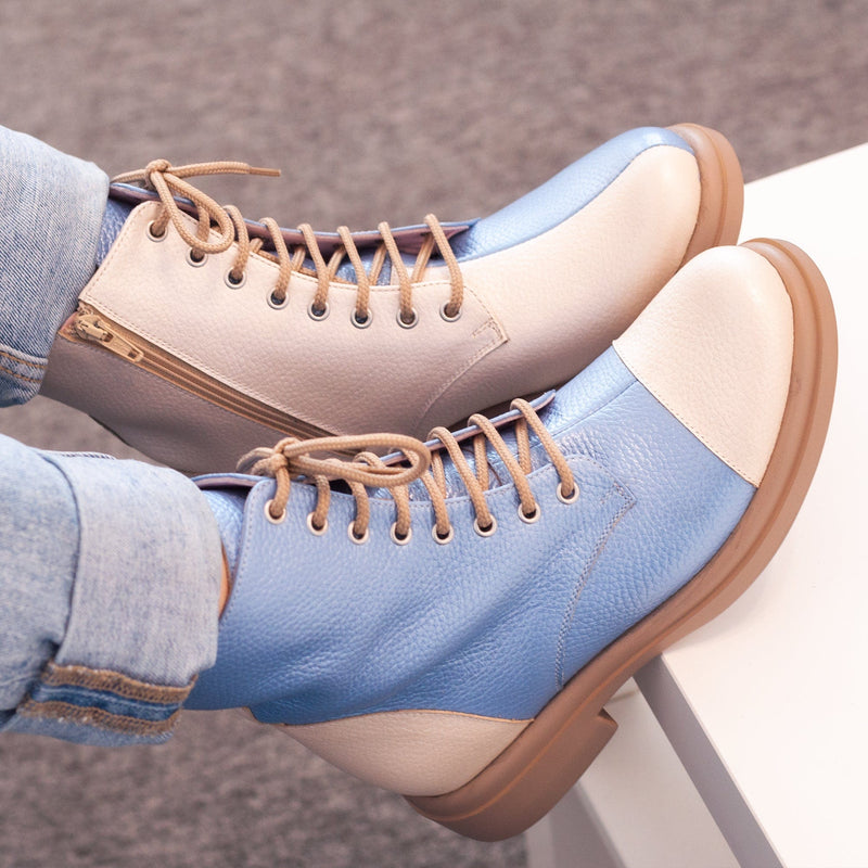 Diane Marie Bocanci dama Ghete dama din piele naturala bleu cu bej Osaka