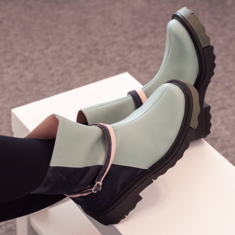 Diane Marie Bocanci dama Ghete dama din piele naturala menta cu bleumarin Mellon