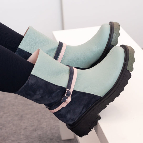 Diane Marie Bocanci dama Ghete dama din piele naturala menta cu bleumarin Mellon