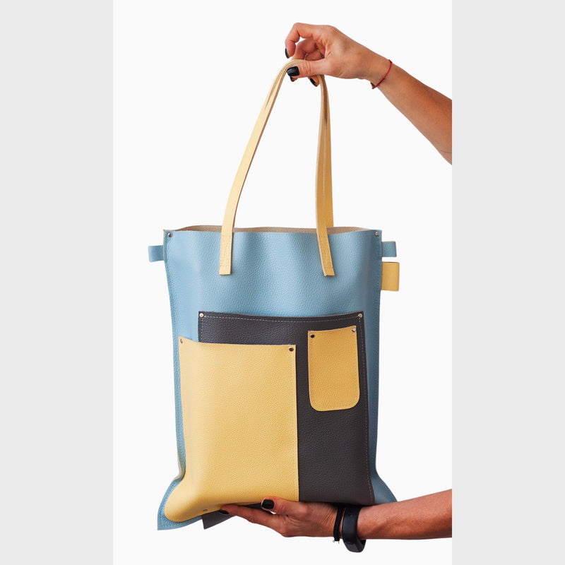 Diane Marie Geanta dama Geanta tote din piele naturala bleu cu galben Alva