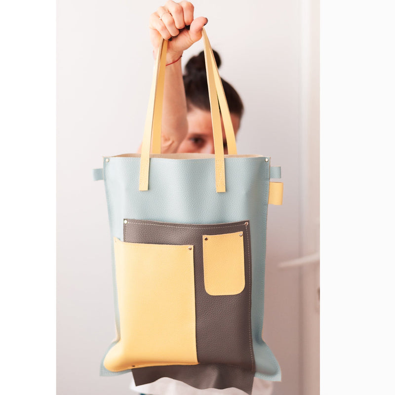 Diane Marie Geanta dama Geanta tote din piele naturala bleu cu galben Alva