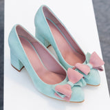 Diane Marie Pantofi Dama Pantofi dama cu toc comod din piele intoarsa verde menta cu roz Kamala