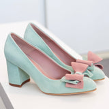 Diane Marie Pantofi Dama Pantofi dama cu toc comod din piele intoarsa verde menta cu roz Kamala