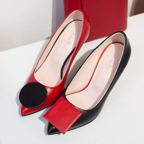 Diane Marie Pantofi Dama Stiletto asimetric din piele naturala neagra cu rosu Zaria