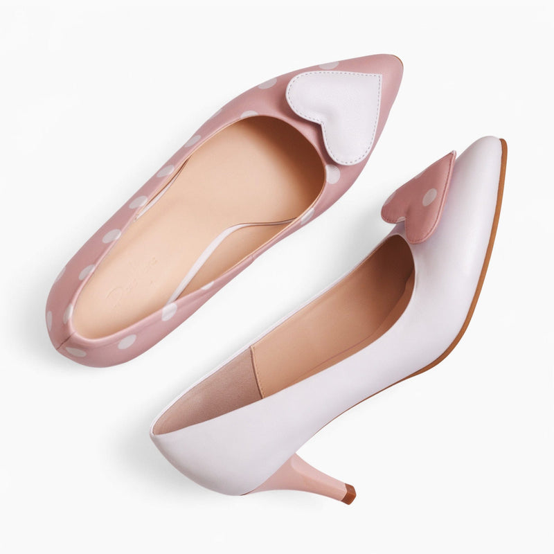 Diane Marie Pantofi Dama Stiletto asimetric din piele naturala roz cu buline albe Solana