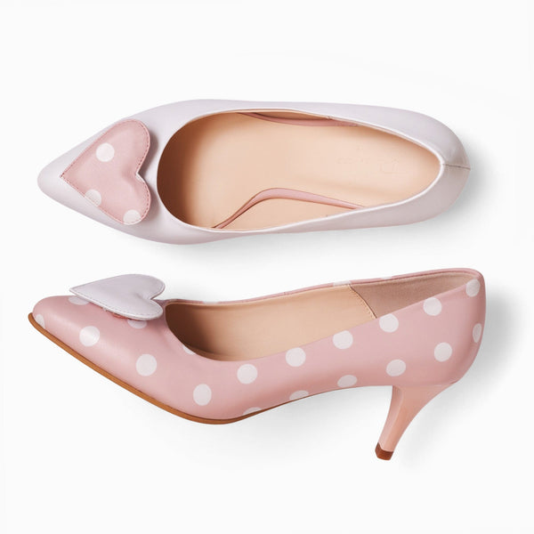 Diane Marie Pantofi Dama Stiletto asimetric din piele naturala roz cu buline albe Solana