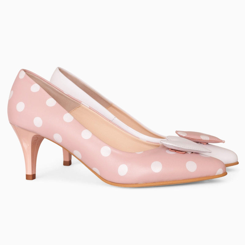 Diane Marie Pantofi Dama Stiletto asimetric din piele naturala roz cu buline albe Solana