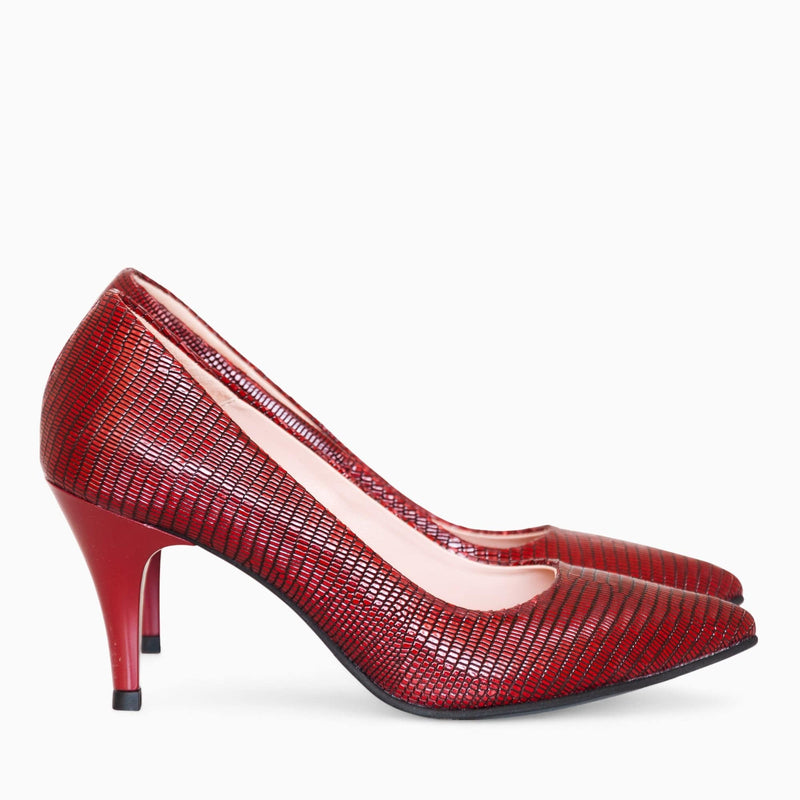 Diane Marie Pantofi Dama Stiletto cu toc comod din piele naturala cu print sarpe rosu Lydia