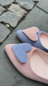 Blue and pink Solange asymmetrical suede ballerinas